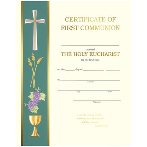 XC 103 First Communion Certificates Church Certificates and Forms
