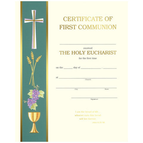 XC 103 First Communion Certificates