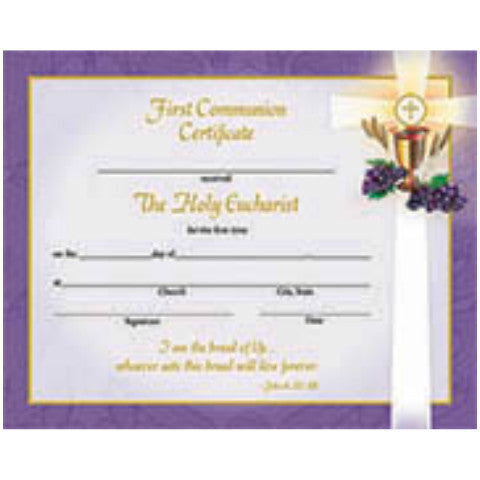 XR 501 First Communion Certificates